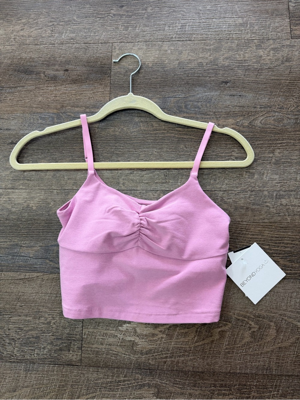 Beyond Yoga Light Pink Ruched Crop Tank